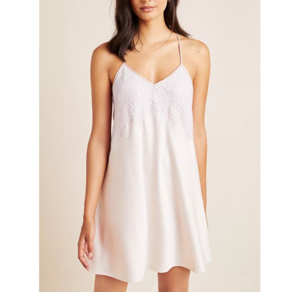 New FLORA NIKROOZ Women's Pale Pink Lace V-neck Olivia Chemise Top Size XL